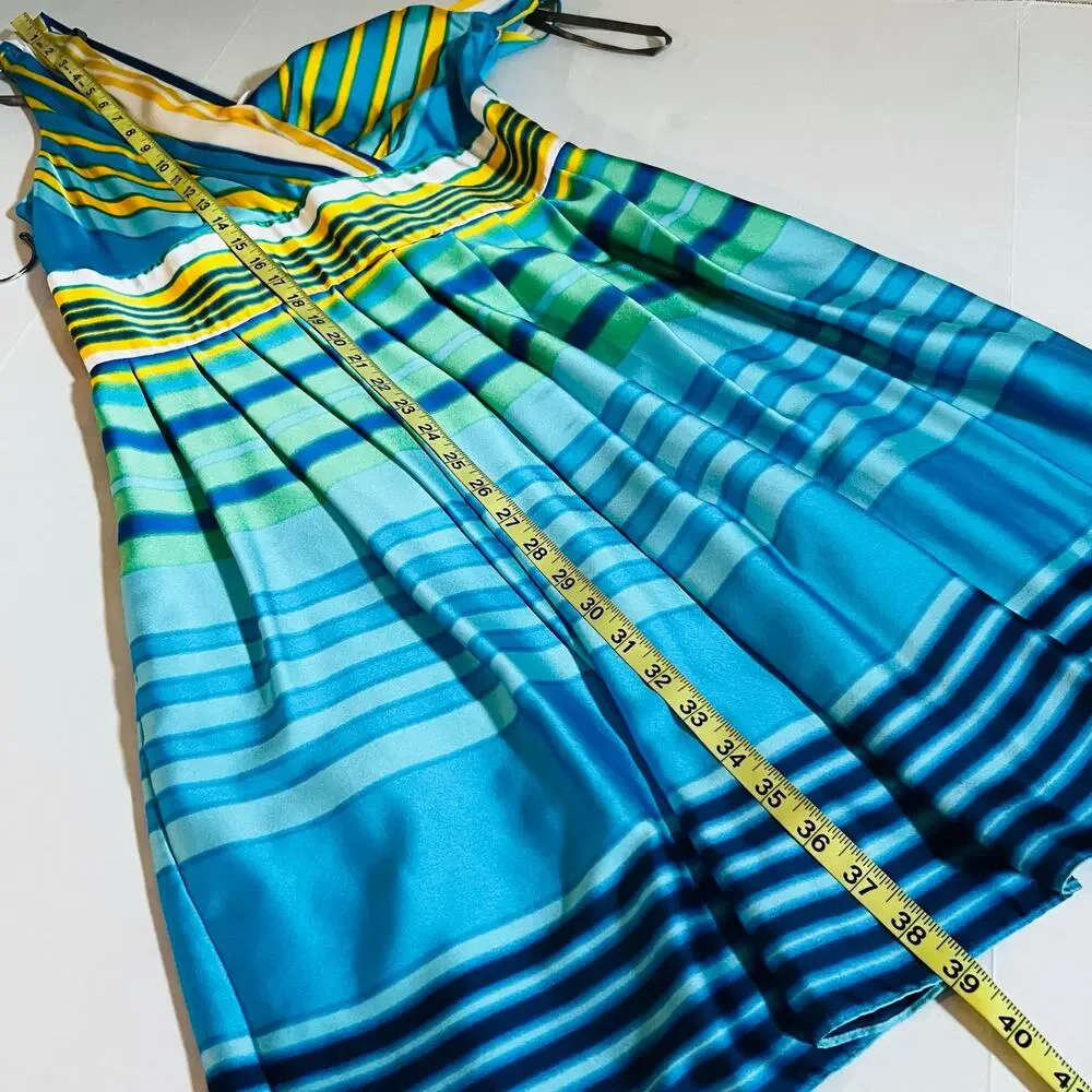 Muse Satin Blue Multicolor Sleeveless Fit And Fare Dress Size 8